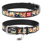 Ошейник WAUDOG Design с рисунком "Гламурные черепа", премиум кожа, металлическая пряжка (ширина 35 мм, длина 46-60 см), черный