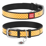 Ошейник WAUDOG Design с рисунком "Желтая полька", премиум кожа, металлическая пряжка (ширина 15 мм, длина 27-36 см), черный