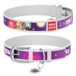 Ошейник для собак кожаный WAUDOG Design с QR паспортом, рисунок "Больше космоса", L, Ш 25 мм, Дл 38-49 см, белый