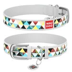 Нашийник WAUDOG Design з малюнком "Печворк", преміум шкіра, металевий пряжка (ширина 20 мм, довжина 30-39 см), білий