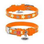 Нашийник для собак шкіряний WAUDOG Glamour з QR паспортом, візерунок "Зірочка", що світиться/світловідбиваючий, Ш 15 мм, Дл 27-36 см, оранжевий