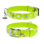 Нашийник для собак шкіряний WAUDOG Glamour з QR паспортом, візерунок "Зірочка", що світиться/світловідбиваючий, Ш 35 мм, Дл 46-60 см, салатовий