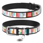Нашийник WAUDOG Design з малюнком "Яскраві смужки", преміум шкіра, металевий пряжка (ширина 25 мм, довжина 38-49 см), чорний
