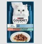 ПАК Влажный корм для кошек Gourmet Perle Duo с лососем и сайдой 26 шт по 85г