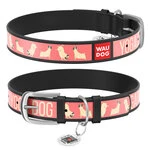 Ошейник WAUDOG Design с рисунком "Йога-пёс", премиум кожа, металлическая пряжка (ширина 35 мм, длина 46-60 см), черный