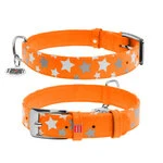 Нашийник для собак шкіряний WAUDOG Glamour з QR паспортом, візерунок "Зірочка", що світиться/світловідбиваючий, Ш 25 мм, Дл 38-49 см, оранжевий