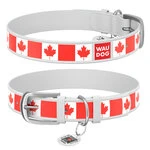 Ошейник WAUDOG Design с рисунком "Кленовый лист", премиум кожа, металлическая пряжка (ширина 12 мм, длина 21-29 см), белый