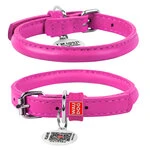 Ошейник для собак кожаный WAUDOG Glamour с QR паспортом, круглый, Д 6 мм, Дл 17-20 см, розовый