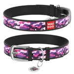 Нашийник WAUDOG Design з малюнком "Рожевий камо", преміум шкіра, металевий пряжка (ширина 35 мм, довжина 46-60 см), чорний