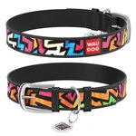 Ошейник WAUDOG Design с рисунком "Граффити", премиум кожа, металлическая пряжка (ширина 12 мм, длина 19-25 см), черный