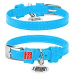 Нашийник для собак шкіряний WAUDOG Glamour з QR паспортом, без прикрас, Ш 9 мм, Дл 19-25 см, блакитний