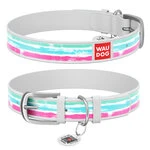 Нашийник WAUDOG Design з малюнком "Акварельні смужки", преміум шкіра, металевий пряжка (ширина 12 мм, довжина 19-25 см), білий