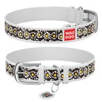 Нашийник WAUDOG Design з малюнком "Ромашки", преміум шкіра, металевий пряжка (ширина 12 мм, довжина 19-25 см), білий