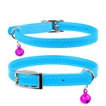 Ошейник для котов кожаный WAUDOG Glamour с QR паспортом, без украшений, Ш 9 мм, Дл 17-20 см, голубой
