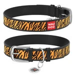 Нашийник WAUDOG Design з малюнком "Тигр", преміум шкіра, металевий пряжка (ширина 12 мм, довжина 21-29 см), чорний