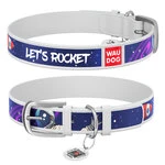 Нашийник для собак шкіряний WAUDOG Design з QR паспортом, малюнок "Космос. Ракета", XS, Ш 12 мм, Дл 19-25 см, білий