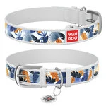 Ошейник WAUDOG Design с рисунком "Джунгли", премиум кожа, металлическая пряжка (ширина 15 мм, длина 27-36 см), белый
