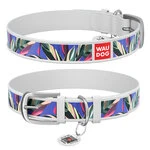 Нашийник WAUDOG Design з малюнком "Листя", преміум шкіра, металевий пряжка (ширина 35 мм, довжина 46-60 см), білий