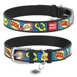 Нашийник WAUDOG Design з малюнком "ВАУ", преміум шкіра, металевий пряжка (ширина 35 мм, довжина 46-60 см), чорний