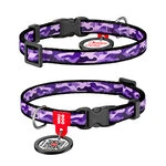 Нашийник для собак нейлоновий WAUDOG Nylon з QR паспортом, малюнок "Фіолетовий камо", пластиковий фастекс, Ш 10 мм, Дл 20-30 см