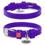Нашийник для собак шкіряний WAUDOG Glamour з QR паспортом, без прикрас, Ш 12 мм, Дл 21-29 см, фіолетовий