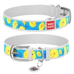 Нашийник WAUDOG Design з малюнком "Квіти на блакитному", преміум шкіра, металевий пряжка (ширина 12 мм, довжина 21-29 см), білий