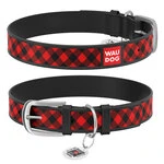 Нашийник WAUDOG Design з малюнком "Шотландка червона", преміум шкіра, металевий пряжка (ширина 15 мм, довжина 27-36 см), чорний