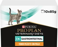 Упаковка вологого дієтичного корму для кошенят і дорослих котів Purina Pro Plan Veterinary Diets EN Gastrointestinal при захворюваннях шлунково-кишкового тракту з куркою 10 x 85 г