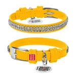 Нашийник для собак шкіряний WAUDOG Glamour з QR паспортом, з прикрасою "Полотно страз", Ш 12 мм, Дл 21-29 см, жовтий