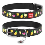 Нашийник WAUDOG Design з малюнком "Фрукти", преміум шкіра, металевий пряжка (ширина 20 мм, довжина 30-39 см), чорний