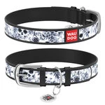 Нашийник WAUDOG Design з малюнком "Чорно-білі черепи", преміум шкіра, металевий пряжка (ширина 25 мм, довжина 38-49 см), чорний