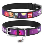 Нашийник для собак шкіряний WAUDOG Design з QR паспортом, малюнок "Більше космосу", XS, Ш 12 мм, Дл 21-29 см, чорний