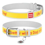 Ошейник WAUDOG Design с рисунком "Лучшая жизнь", премиум кожа, металлическая пряжка (ширина 35 мм, длина 46-60 см), белый