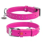 Нашийник для собак шкіряний WAUDOG Glamour з QR паспортом, з клейовими стразами, Ш 25 мм, Дл 38-49 см, рожевий