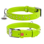 Нашийник для собак шкіряний WAUDOG Glamour з QR паспортом, з клейовими стразами, Ш 25 мм, Дл 38-49 см, салатовий