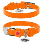 Нашийник для собак шкіряний WAUDOG Glamour з QR паспортом, без прикрас, Ш 12 мм, Дл 21-29 см, оранжевий
