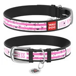Нашийник WAUDOG Design з малюнком "Принцеса", преміум шкіра, металевий пряжка (ширина 15 мм, довжина 27-36 см), чорний