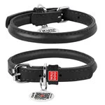 Ошейник для собак кожаный WAUDOG Glamour с QR паспортом, круглый, Д 8 мм, Дл 20-25 см, черный