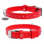 Нашийник для собак шкіряний WAUDOG Glamour з QR паспортом, з клейовими стразами, Ш 15 мм, Дл 27-36 см, червоний
