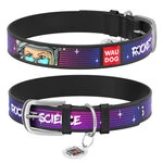 Нашийник для собак шкіряний WAUDOG Design з QR паспортом, малюнок "Космос. Ракетобудування", XS, Ш 12 мм, Дл 21-29 см, чорний