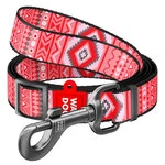 Поводок для собак нейлоновый WAUDOG Nylon, рисунок "Этно красный", регулируемый, Ш 25 мм, Дл 152-183 см