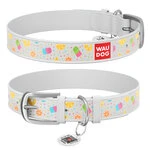 Нашийник WAUDOG Design з малюнком "Ананаси з морозивом", преміум шкіра, металевий пряжка (ширина 20 мм, довжина 30-39 см), білий