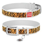 Нашийник WAUDOG Design з малюнком "Тигр", преміум шкіра, металевий пряжка (ширина 12 мм, довжина 19-25 см), білий