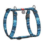 Шлея для собак анатомическая H-образная WAUDOG Nylon с QR-паспортом, рисунок "Этно синий", пластиковый фастекс, М, Ш 20 мм, А 40-70, В 50-80