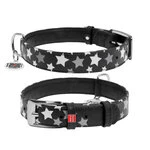 Нашийник для собак шкіряний WAUDOG Glamour з QR паспортом, візерунок "Зірочка", що світиться/світловідбиваючий, Ш 20 мм, Дл 30-39 см, чорний
