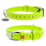 Нашийник для собак шкіряний WAUDOG Glamour з QR паспортом, з клейовими стразами, Ш 12 мм, Дл 21-29 см, салатовий