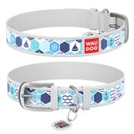 Нашийник WAUDOG Design з малюнком "Морський", преміум шкіра, металевий пряжка (ширина 15 мм, довжина 27-36 см), білий