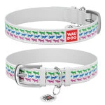 Нашийник WAUDOG Design з малюнком "Парад собачок", преміум шкіра, металевий пряжка (ширина 12 мм, довжина 19-25 см), білий