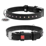 Нашийник для собак шкіряний WAUDOG Glamour з QR паспортом, з клейовими стразами, Ш 12 мм, Дл 21-29 см, чорний