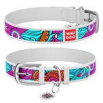 Нашийник для собак шкіряний WAUDOG Design з QR паспортом, малюнок "Літо", Ш 12 мм, Дл 21-29 см, білий